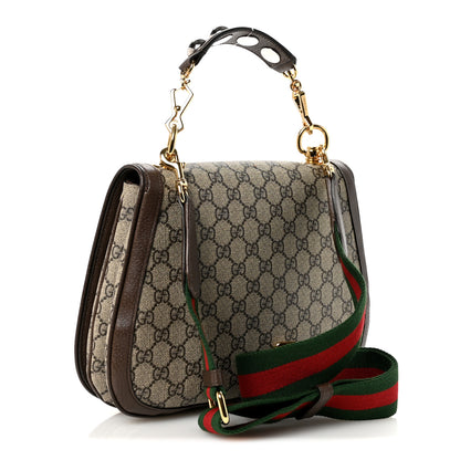 Gucci GG Supreme Monogram Textured Dollar Calfskin Web Medium Blondie Top Handle Shoulder Flap Bag Beige Ebony New Acero 3 of 10