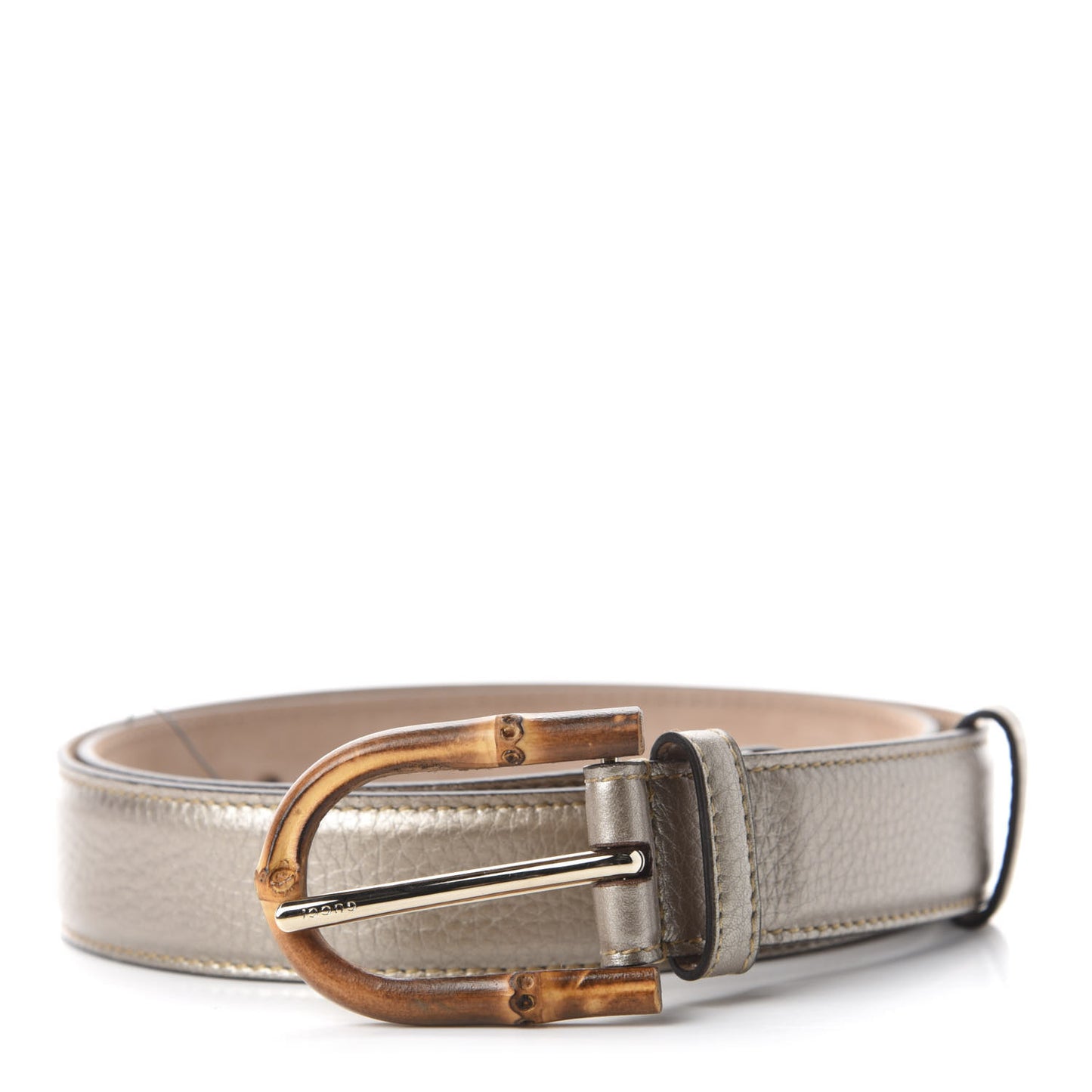 Metallic Calfskin Bamboo Buckle Belt 85 34 Golden Beige