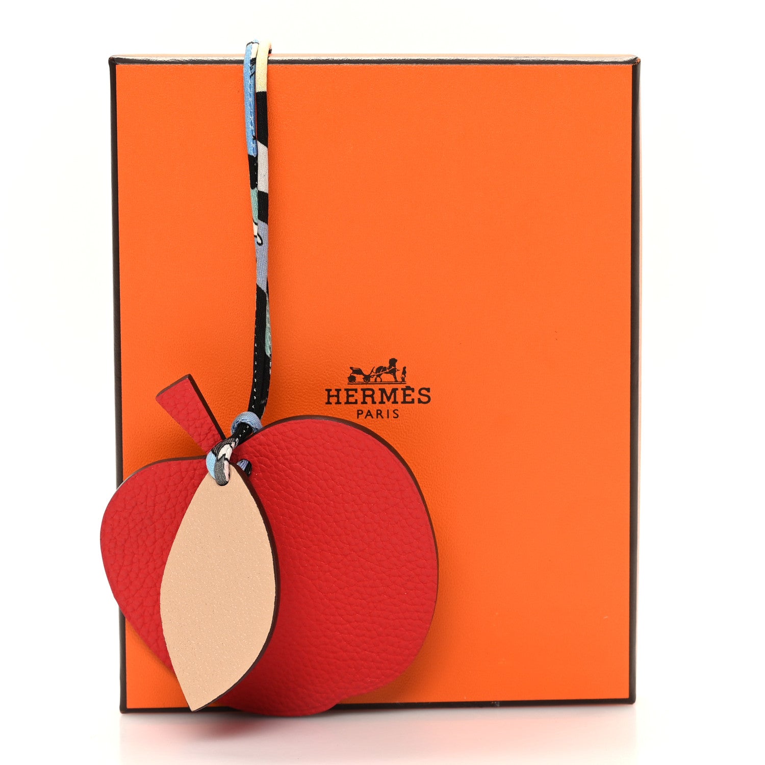 Hermes Taurillon Clemence Chevre Mysore Silk Petit H Apple Leaf Bag Charm Rouge Multicolor 4 of 4