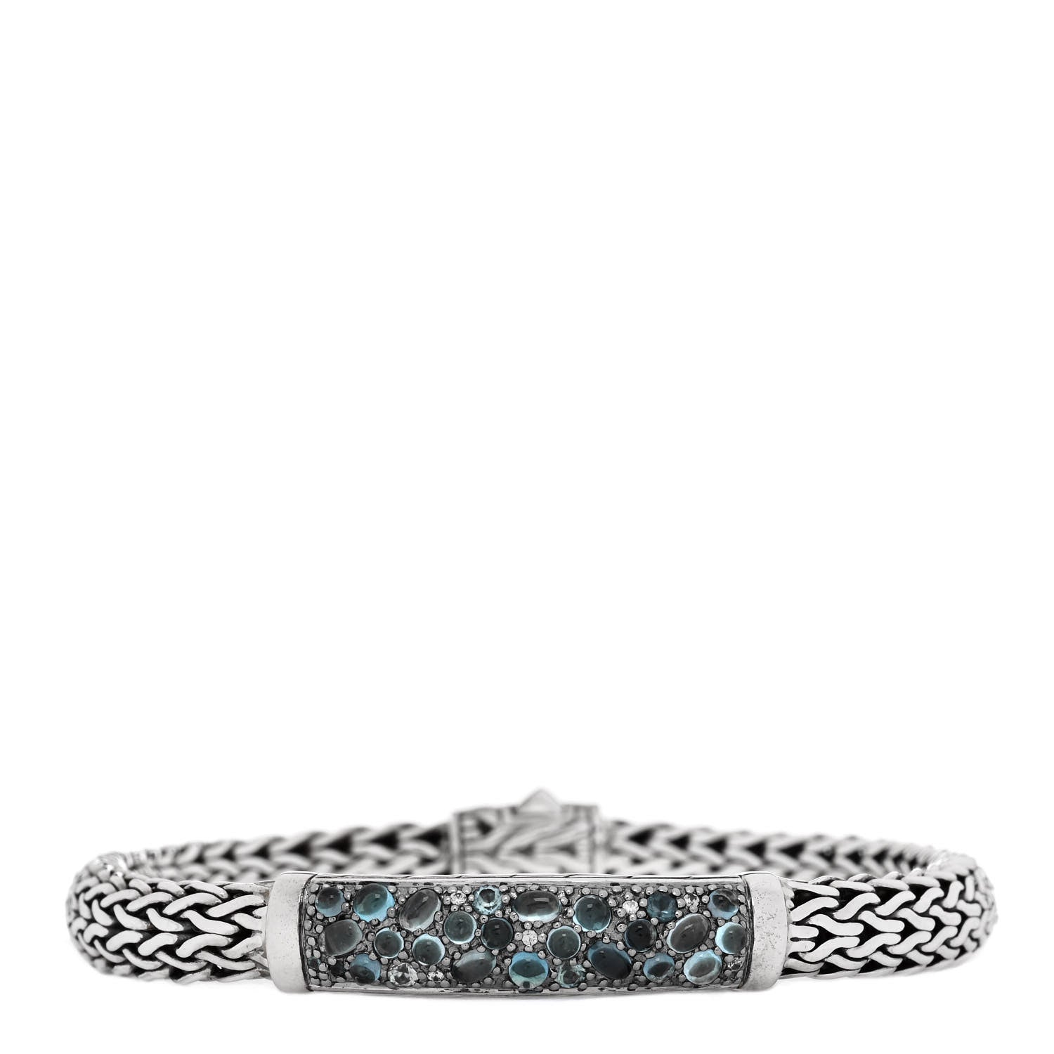 John Hardy Sterling Silver Blue Topaz 5mm Station Classic Chain Bracelet 1 of 3
