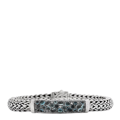 John Hardy Sterling Silver Blue Topaz 5mm Station Classic Chain Bracelet 1 of 3