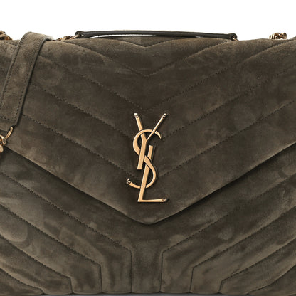 Saint Laurent Suede Y Quilted Monogram Medium Loulou Chain Satchel Seaweed 9 of 11