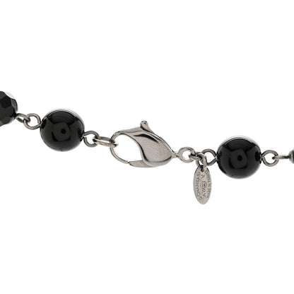 Chanel Pearl Beaded CC Long Necklace Silver Black 5 of 5