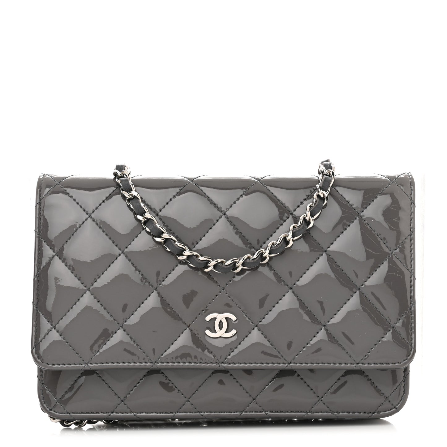 Patent Quilted Wallet On Chain WOC Grey