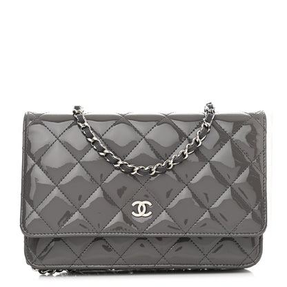 Chanel Patent Quilted Wallet On Chain WOC Grey 1 of 11