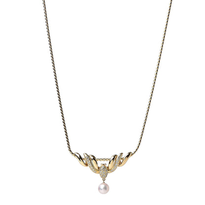 Mikimoto 18K Yellow Gold Diamond Akoya Pearl 7.5mm Pendant Necklace 1 of 5