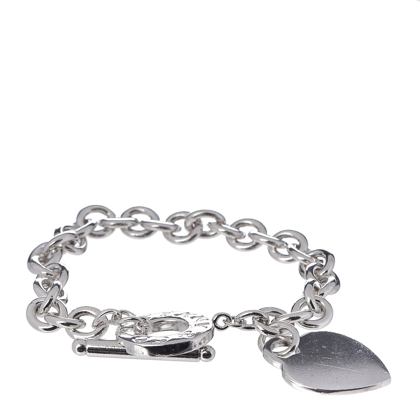 Sterling Silver Heart Tag Toggle Bracelet