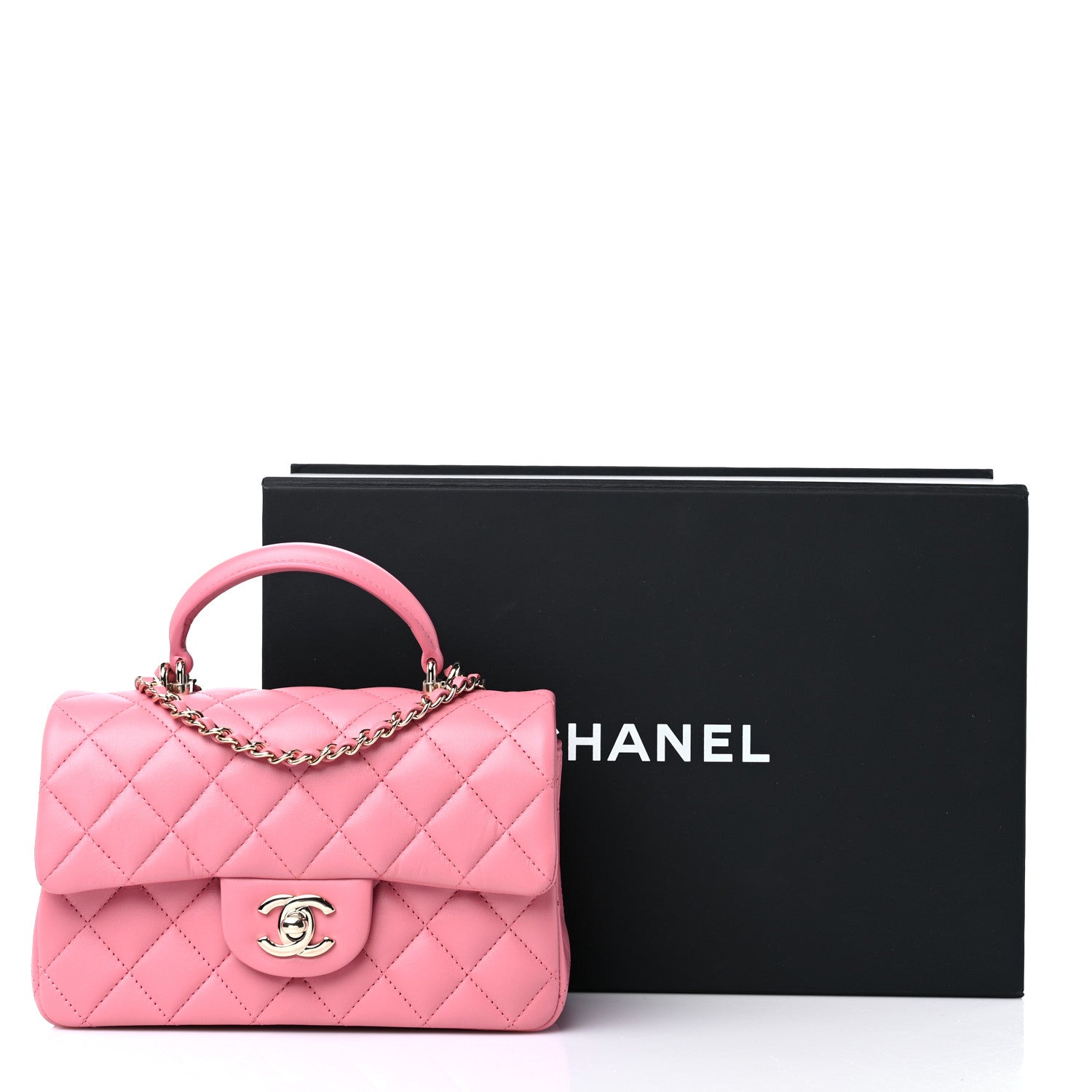 Chanel Lambskin Quilted Mini Top Handle Rectangular Flap Pink 10 of 10