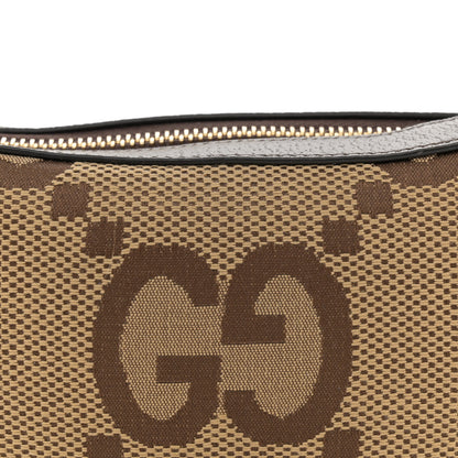Gucci Monogram Jumbo GG Textured Dollar Calfskin Web Mini Ophidia Half Moon Hobo Camel Ebony New Acero 8 of 12