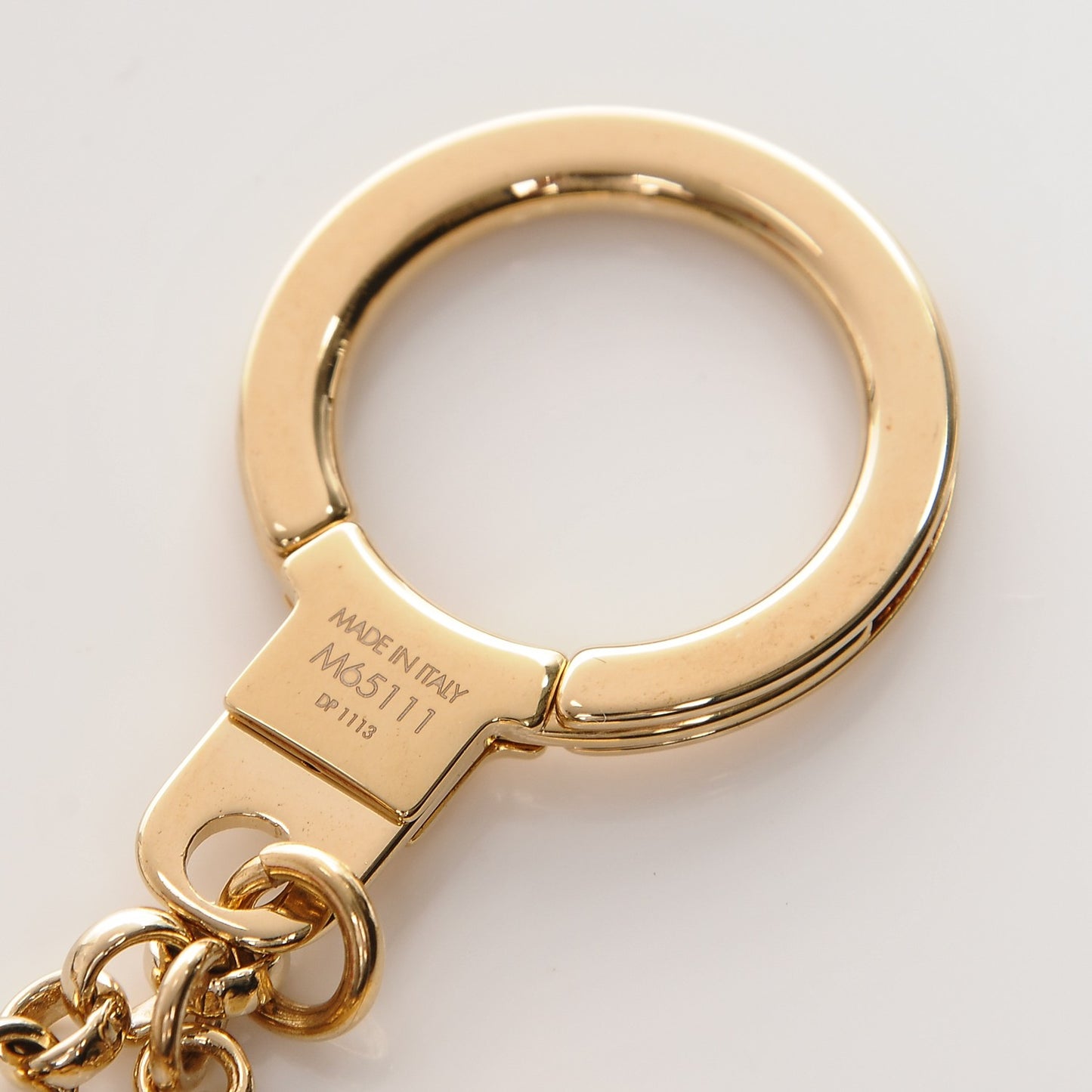 Brass Enamel Fleur De Monogram Bag Charm Chain Gold