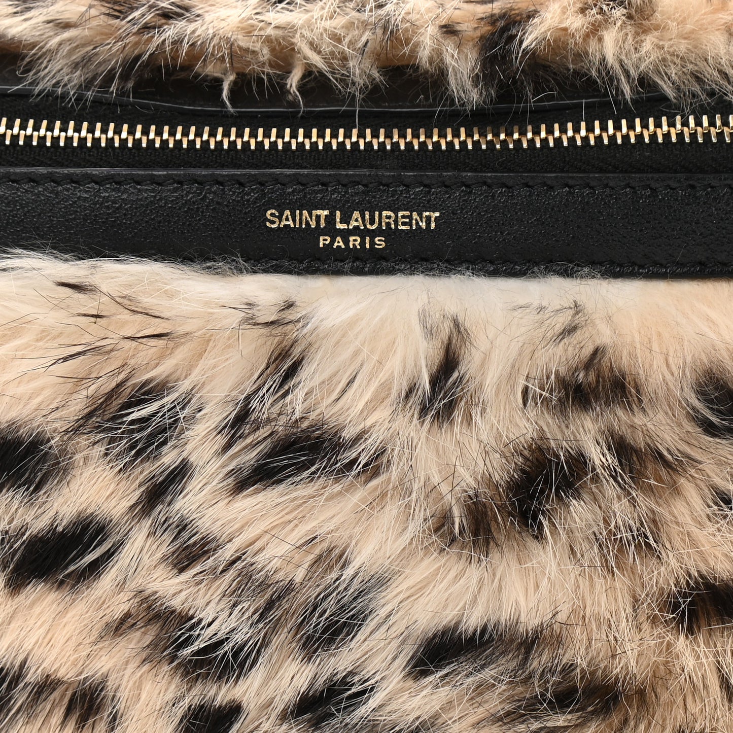 Rabbit Fur Leopard Print Belt Bag Beige