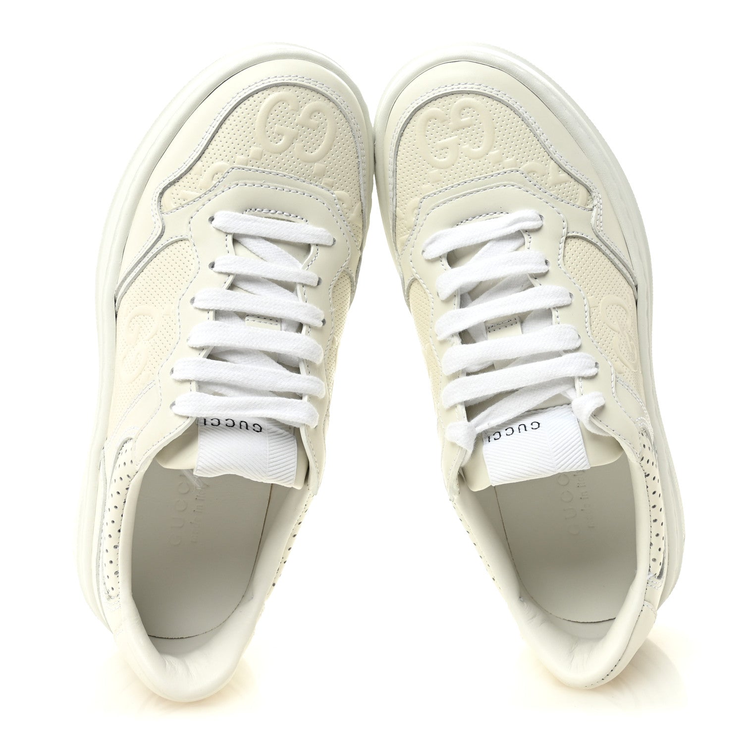 Gucci Calfskin GG Tennis Embossed Perforated Womens Platform 55mm Sneakers 35.5 Great White 5 of 9