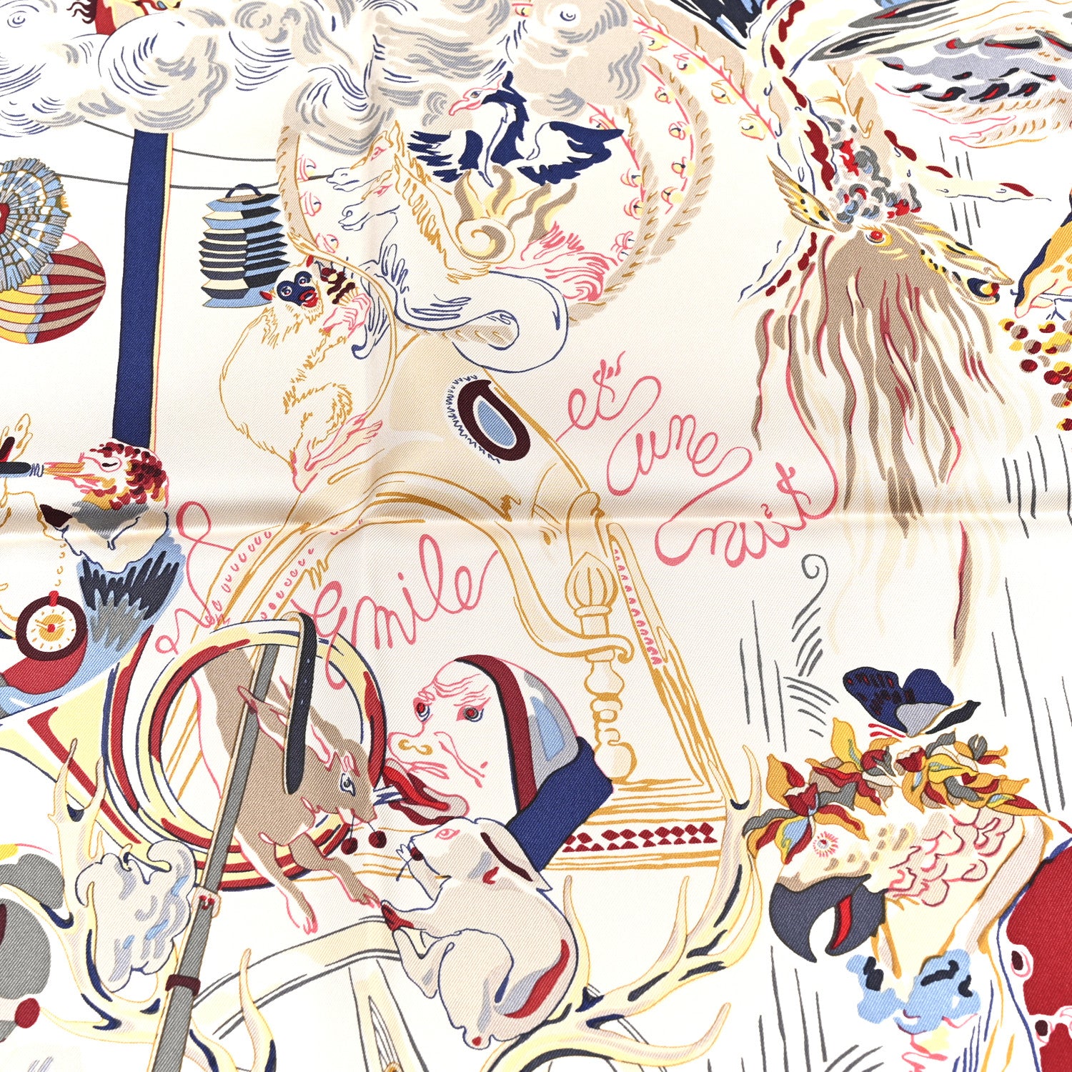 Hermes Silk Emile Et Une Nuit Scarf 90 Craie Rouge H Marine 5 of 5