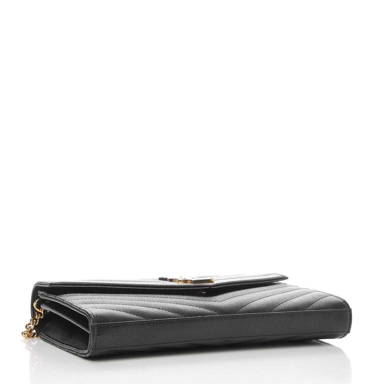 Saint Laurent Grain De Poudre Matelasse Chevron Monogram Chain Wallet Black 4 of 7