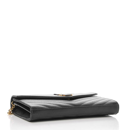 Saint Laurent Grain De Poudre Matelasse Chevron Monogram Chain Wallet Black 4 of 7