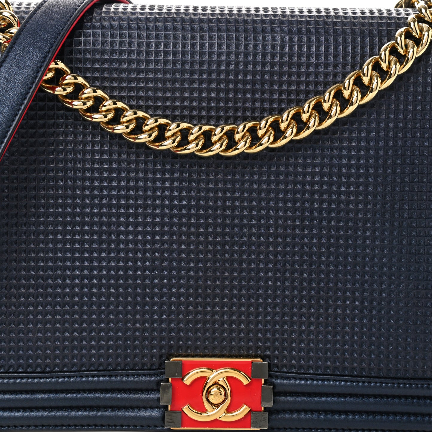 Lambskin Embossed New Medium Boy Cube Flap Navy