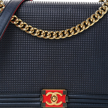 Chanel Lambskin Embossed New Medium Boy Cube Flap Navy 7 of 10