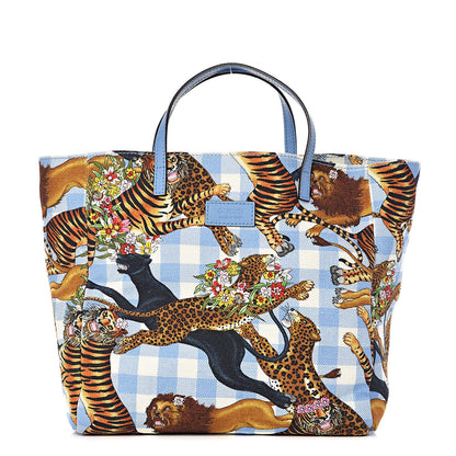 Gucci Canvas Kids Felines Vichy Print Tote Clear Sky Blue 1 of 10