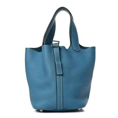 Hermes Taurillon Clemence Picotin 22 MM Blue Jean 1 of 9