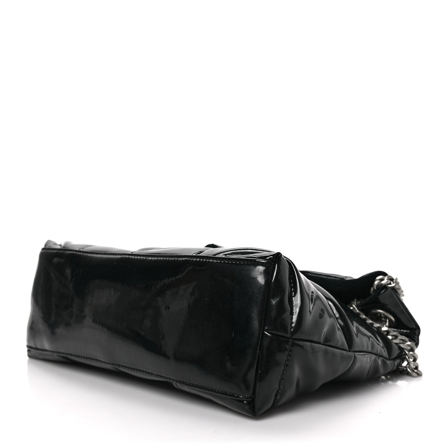 Patent Quilted Small Loulou Puffer Monogram Chain Satchel Black