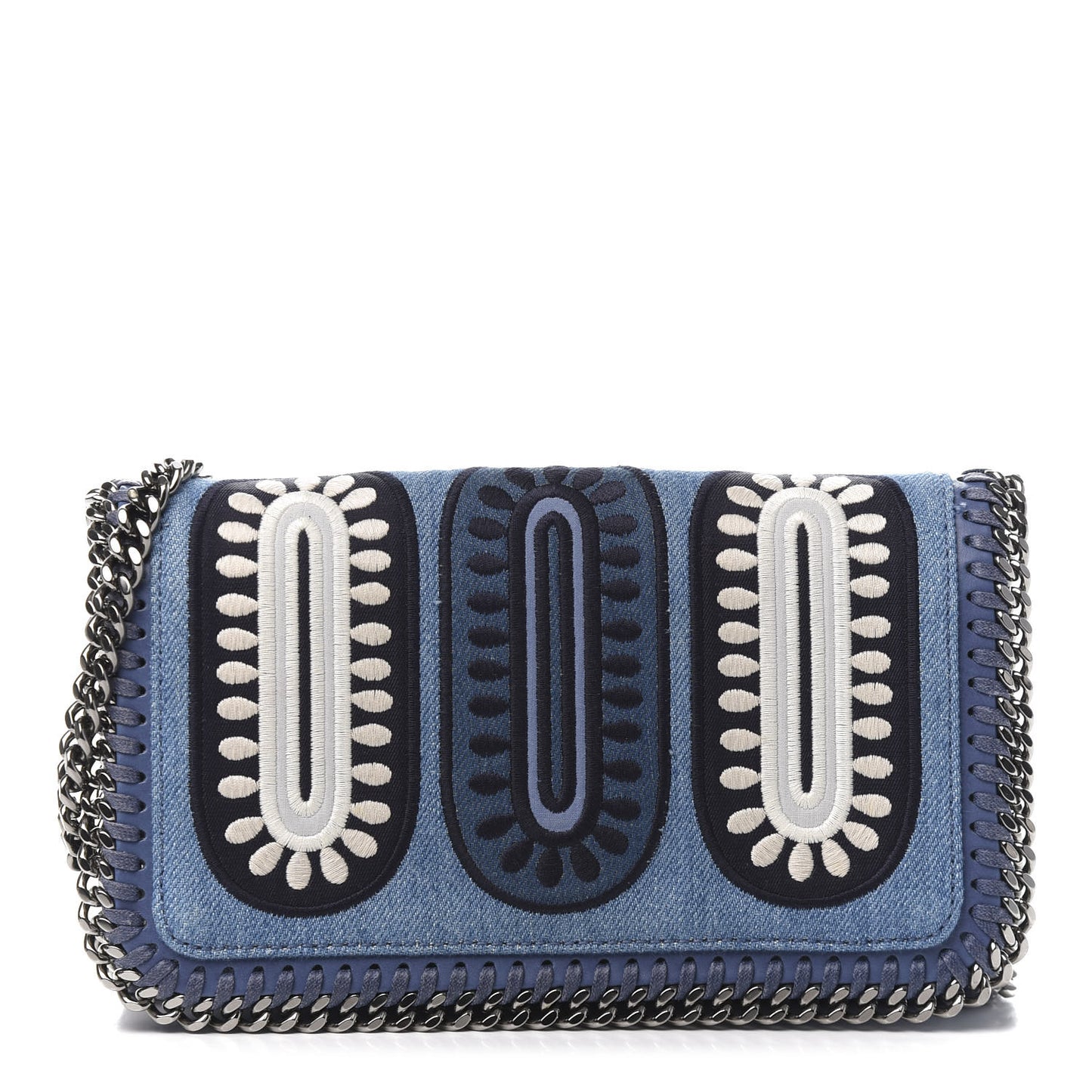 Eco Denim Embroidered Zigarette Falabella Crossbody Blue