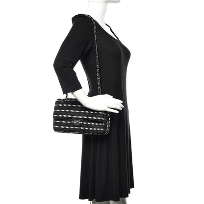 Chanel Tweed Ribbon Medium Double Flap Black White 2 of 10