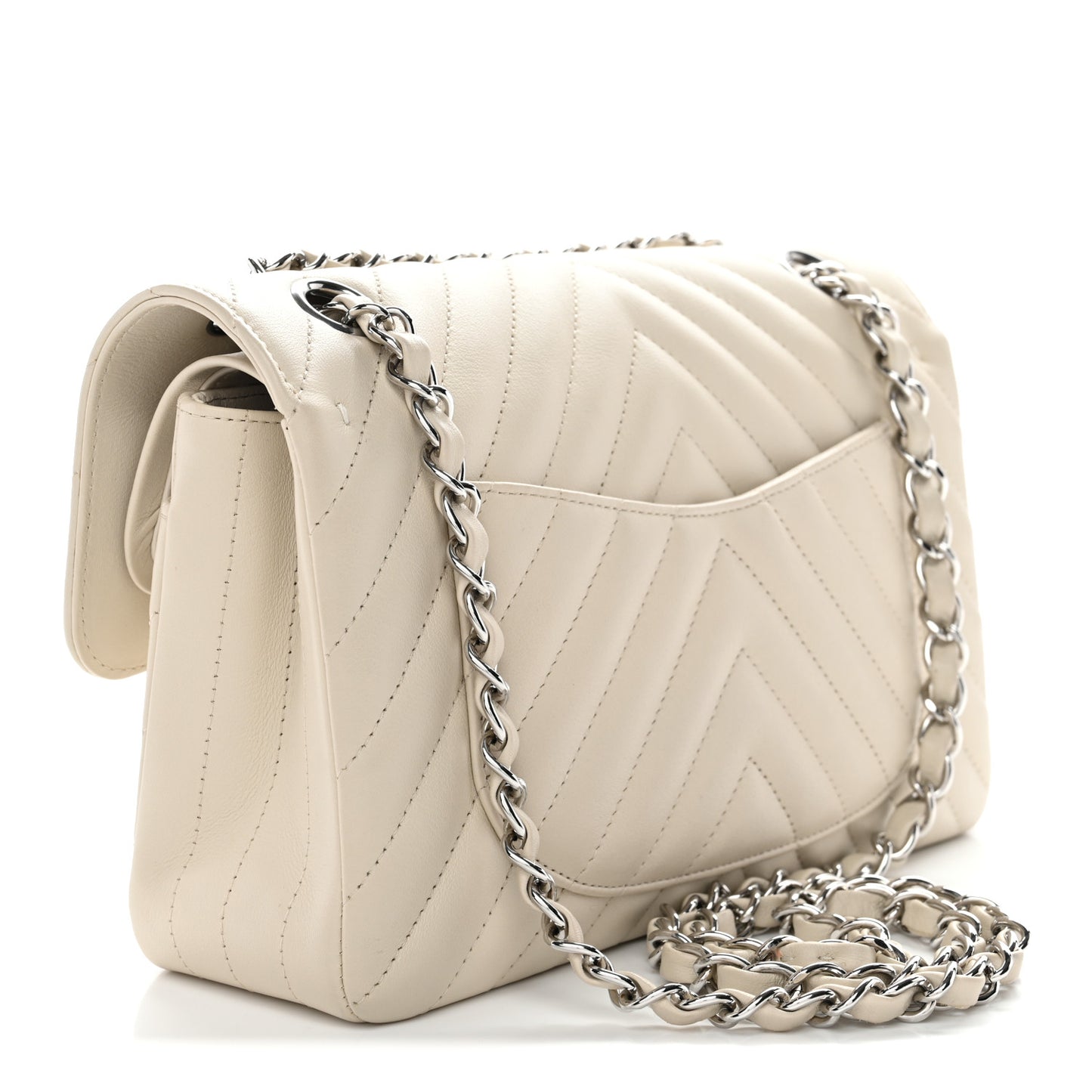 Calfskin Chevron Quilted Small Double Flap Ivory