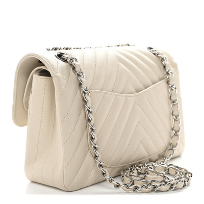 Chanel Calfskin Chevron Quilted Small Double Flap Ivory 3 of 12