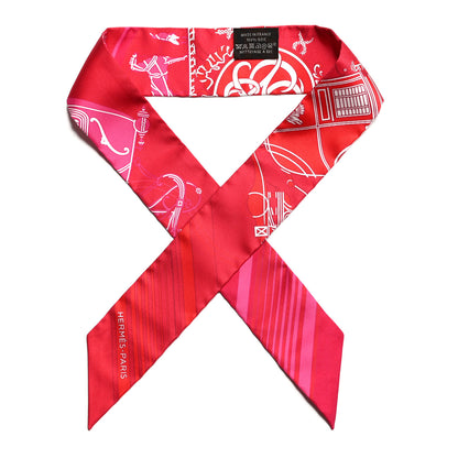 Hermes Silk Ex-Libris Twilly Fuchsia Rouge White 1 of 6