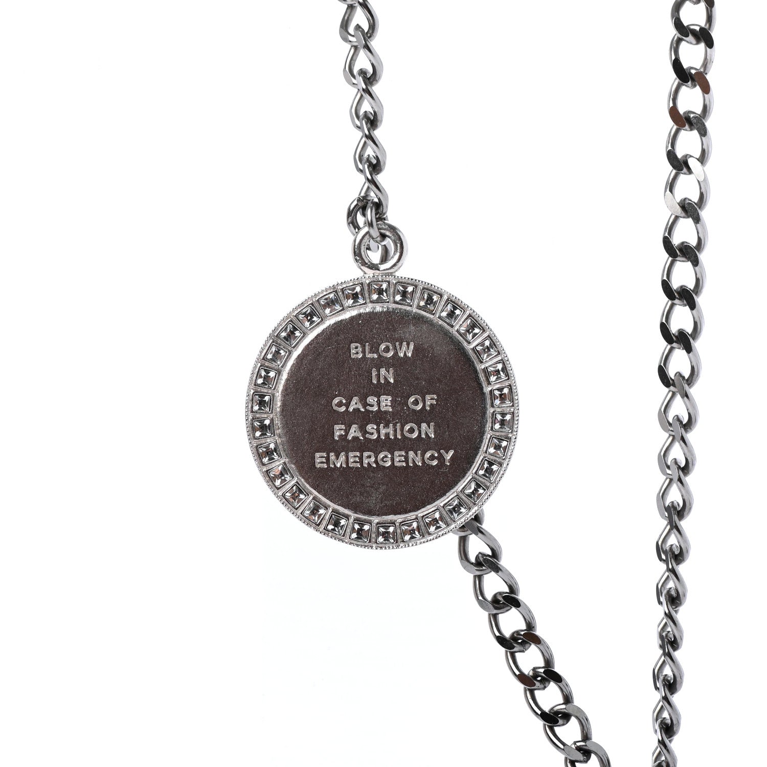 Chanel Crystal Baguette CC Whistle Pendant Necklace Silver 5 of 6