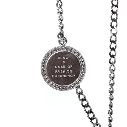 Chanel Crystal Baguette CC Whistle Pendant Necklace Silver 5 of 6