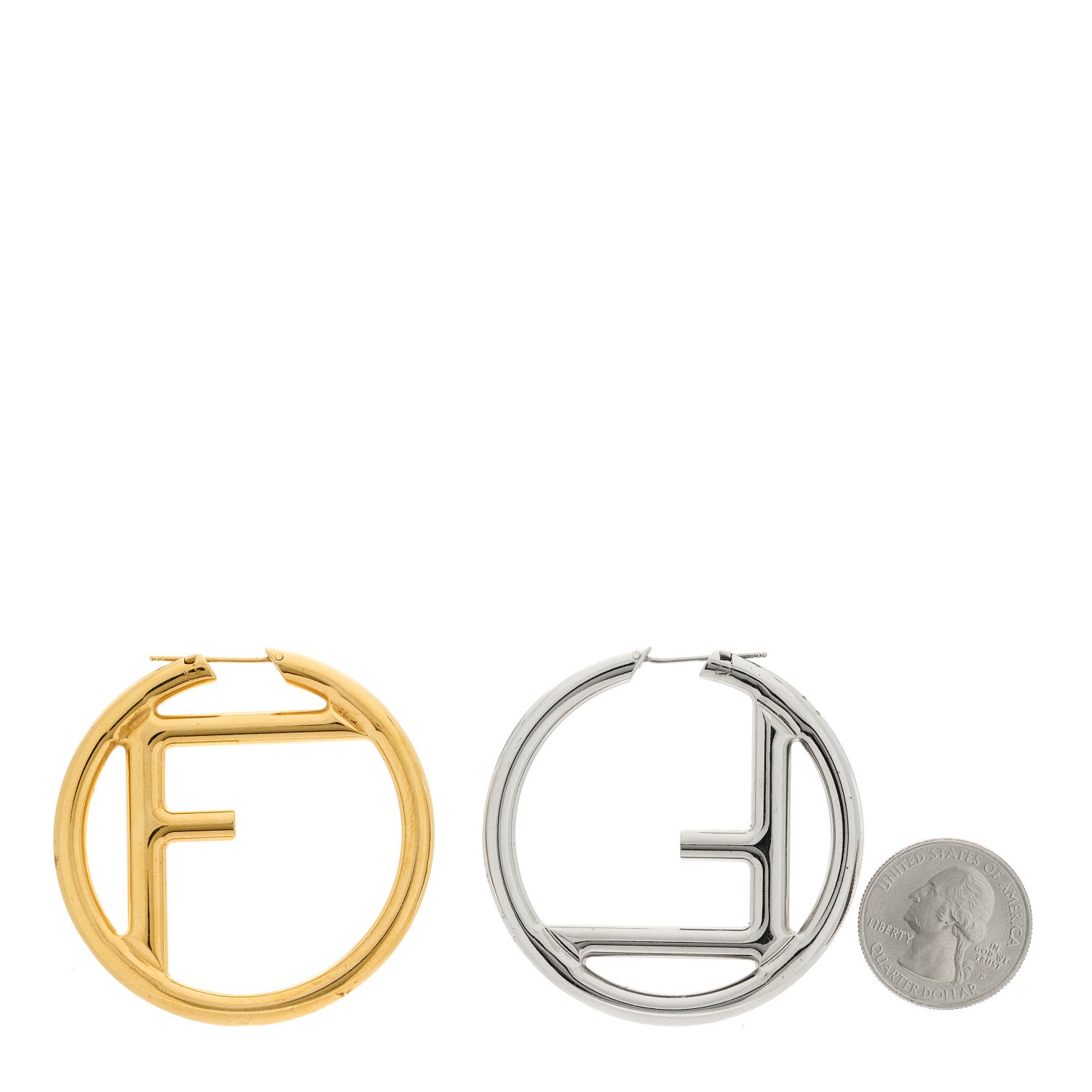 Fendi Metal FF Hoop Earrings Gold Silver 2 of 4