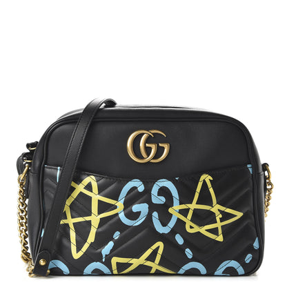 Gucci Calfskin Matelasse GucciGhost Medium GG Marmont Chain Shoulder Bag Black New Acquamarine 1 of 10