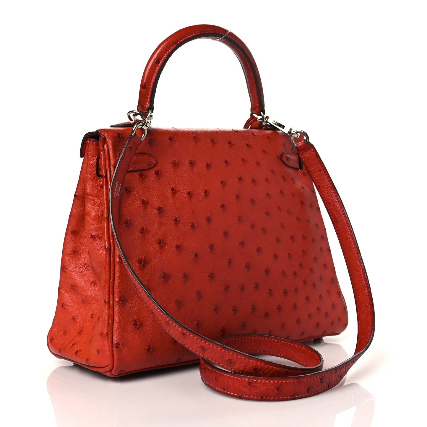 Ostrich Kelly Retourne 25 Rouge Vif