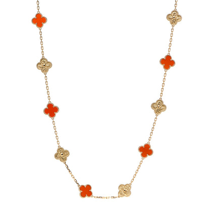 Van Cleef & Arpels 18K Yellow Gold Carnelian 20 Motifs Vintage Alhambra Special Edition Necklace 1 of 6