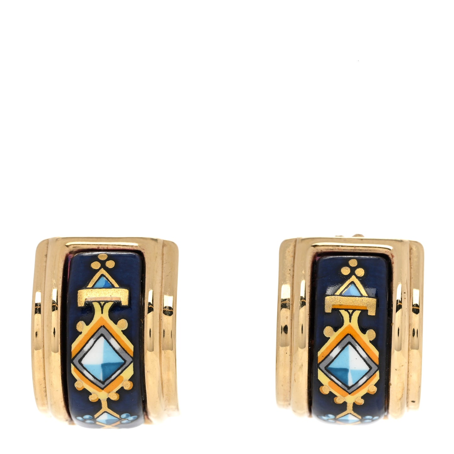 Gold Plated Printed Enamel Clip On Earrings