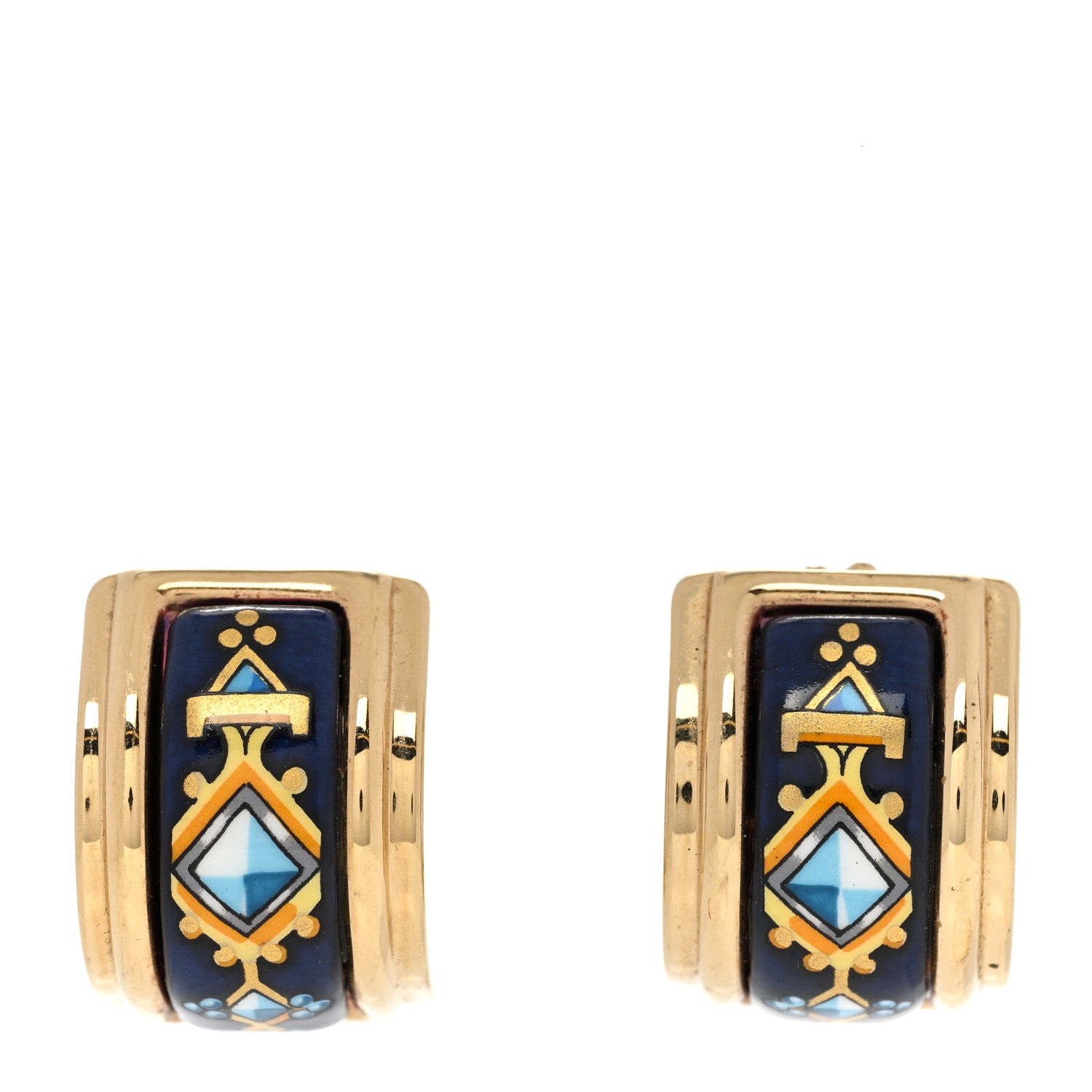 Hermes Gold Plated Printed Enamel Clip On Earrings 1 of 5