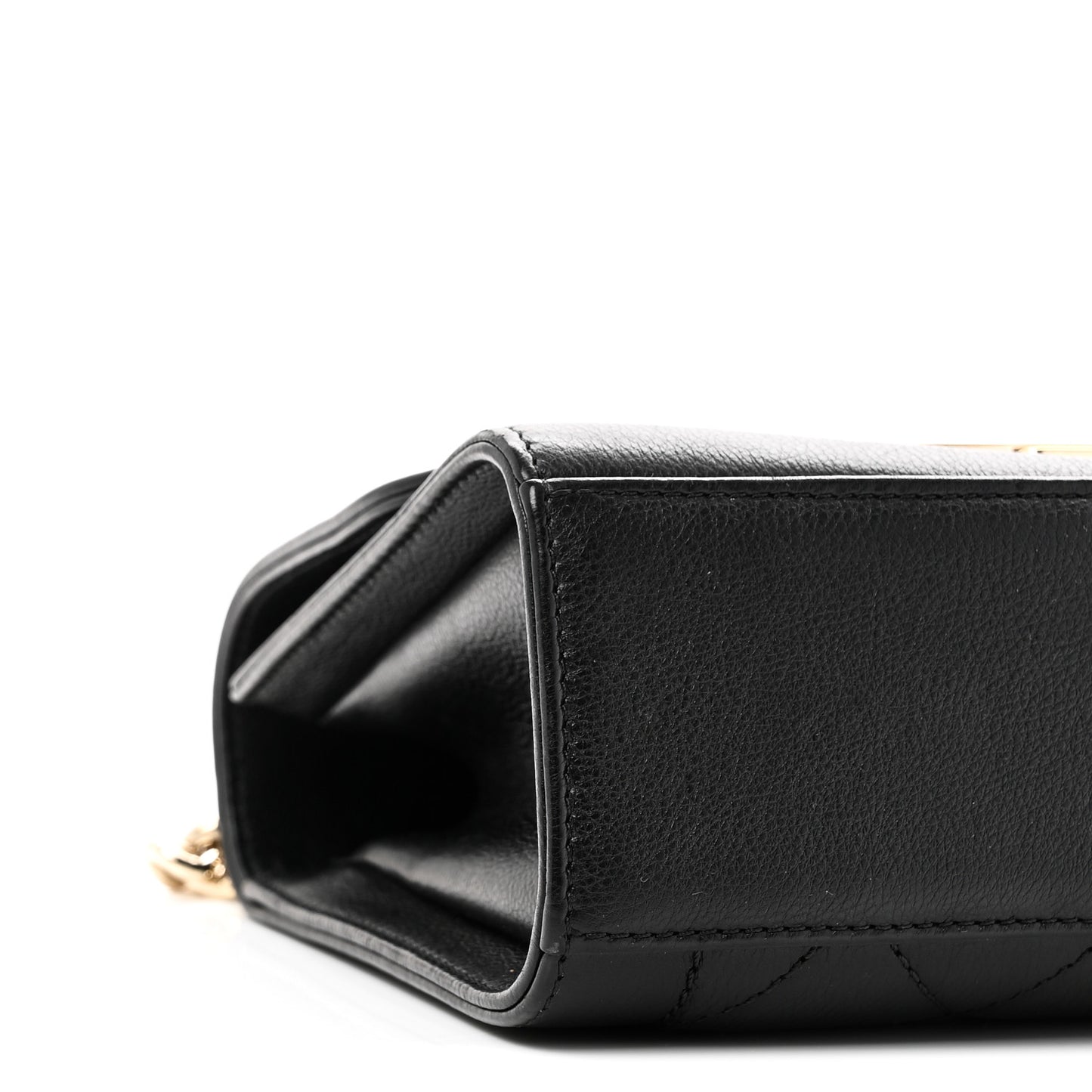 Grained Calfskin Quilted Small Label Click Flap Bag Black