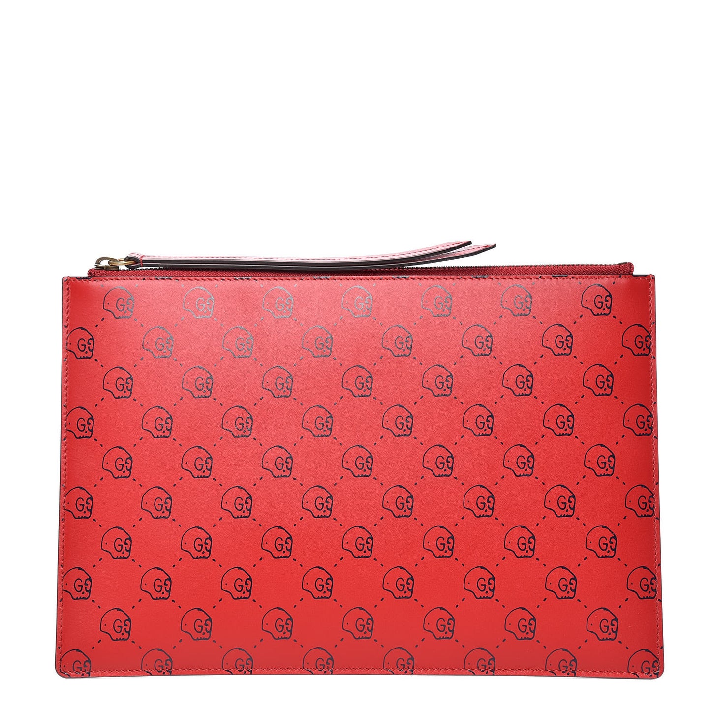 Calfskin GucciGhost Hamlet Skull Zip Pouch Hibiscus Red