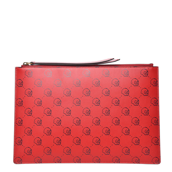 Gucci Calfskin GucciGhost Hamlet Skull Zip Pouch Hibiscus Red