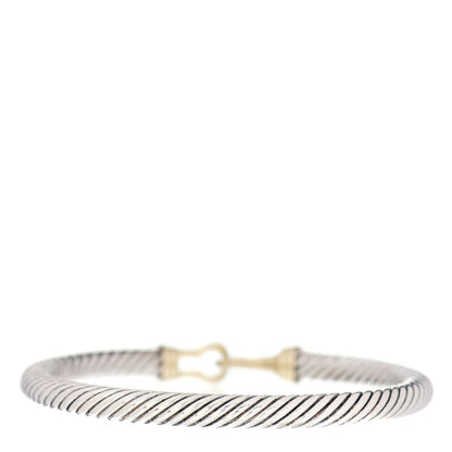 David Yurman Sterling Silver 14K Yellow Gold 5mm Cable Classic Buckle Bracelet 3 of 4