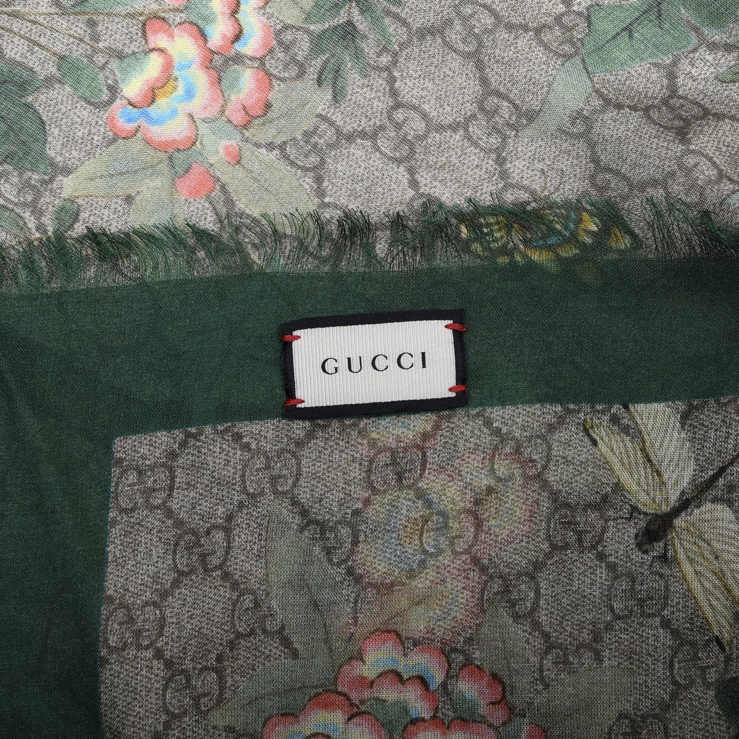 Modal Silk GG Monogram GG Tian Shawl Scarf Green Dark Green