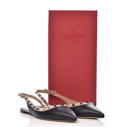 Valentino Garavani Nappa Rockstud Slingback Flats 38 Black Poudre 12 of 12