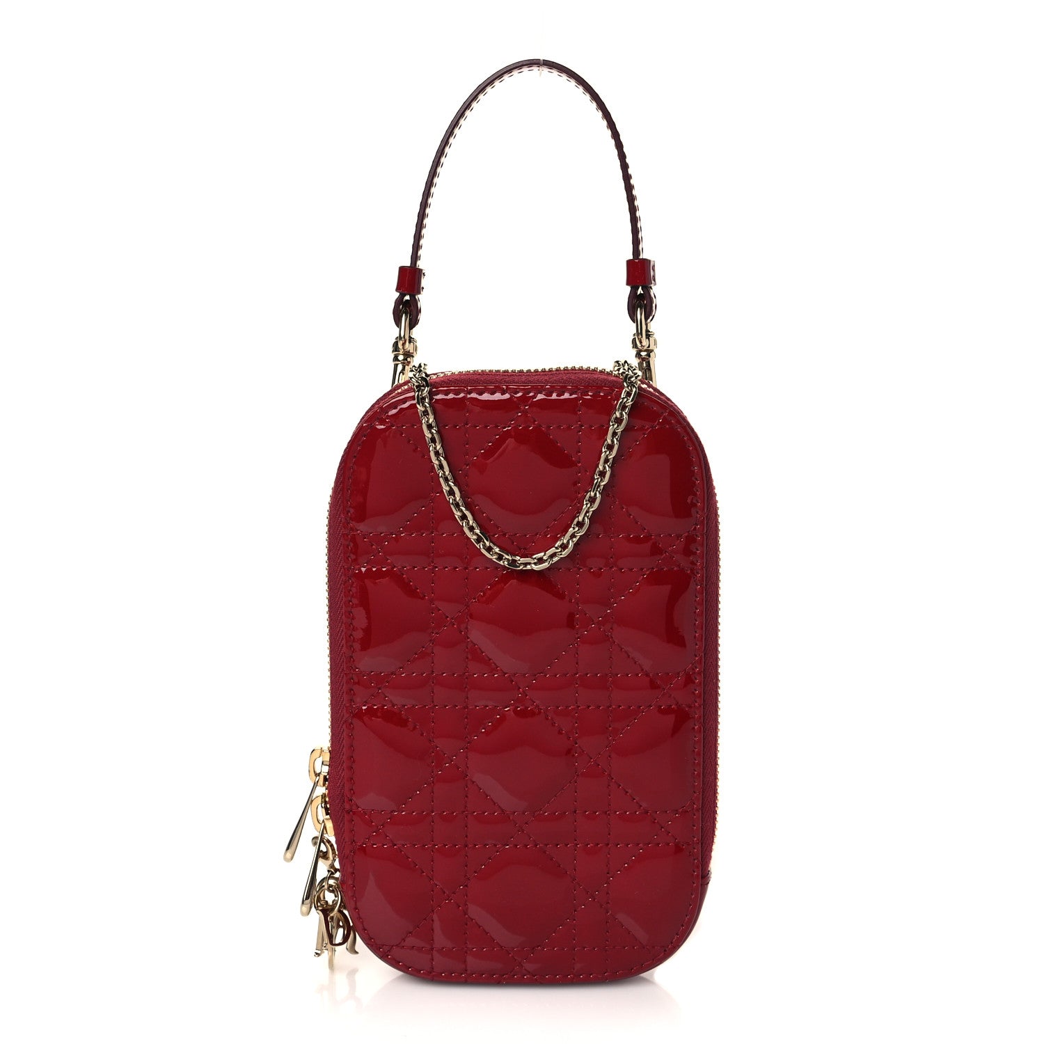 Christian Dior Patent Cannage Lady Dior Phone Holder Red 1 of 10