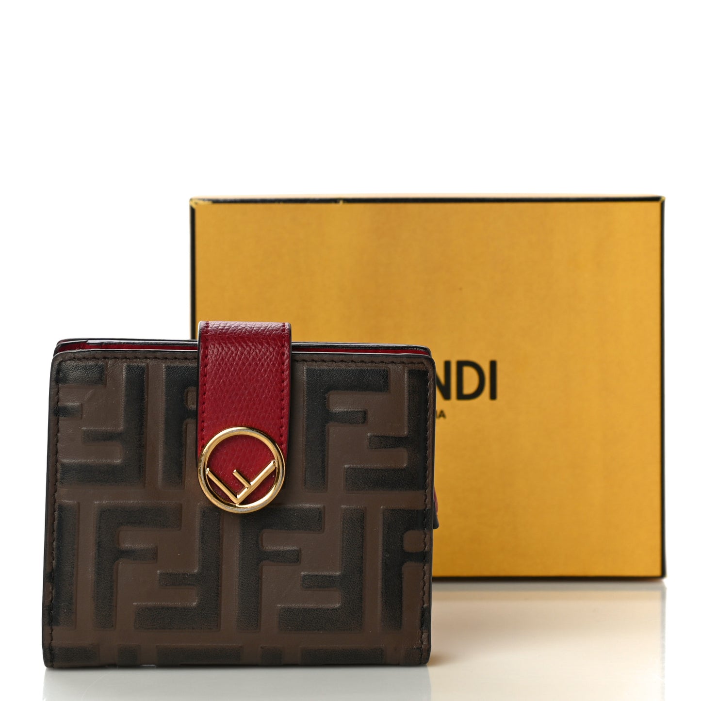 Vitello Cruise F is Fendi Bi-Color FF 1974 Embossed Compact Wallet Maya Black Fragola