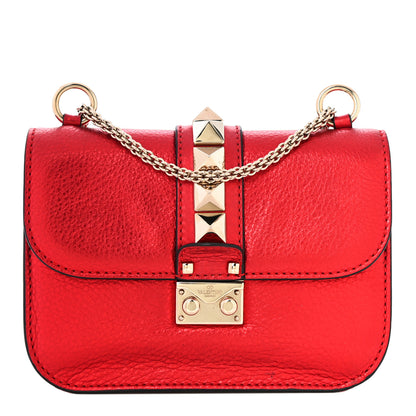 Valentino Garavani Metallic Vitello Small Glam Lock Rockstud Flap Red 1 of 11