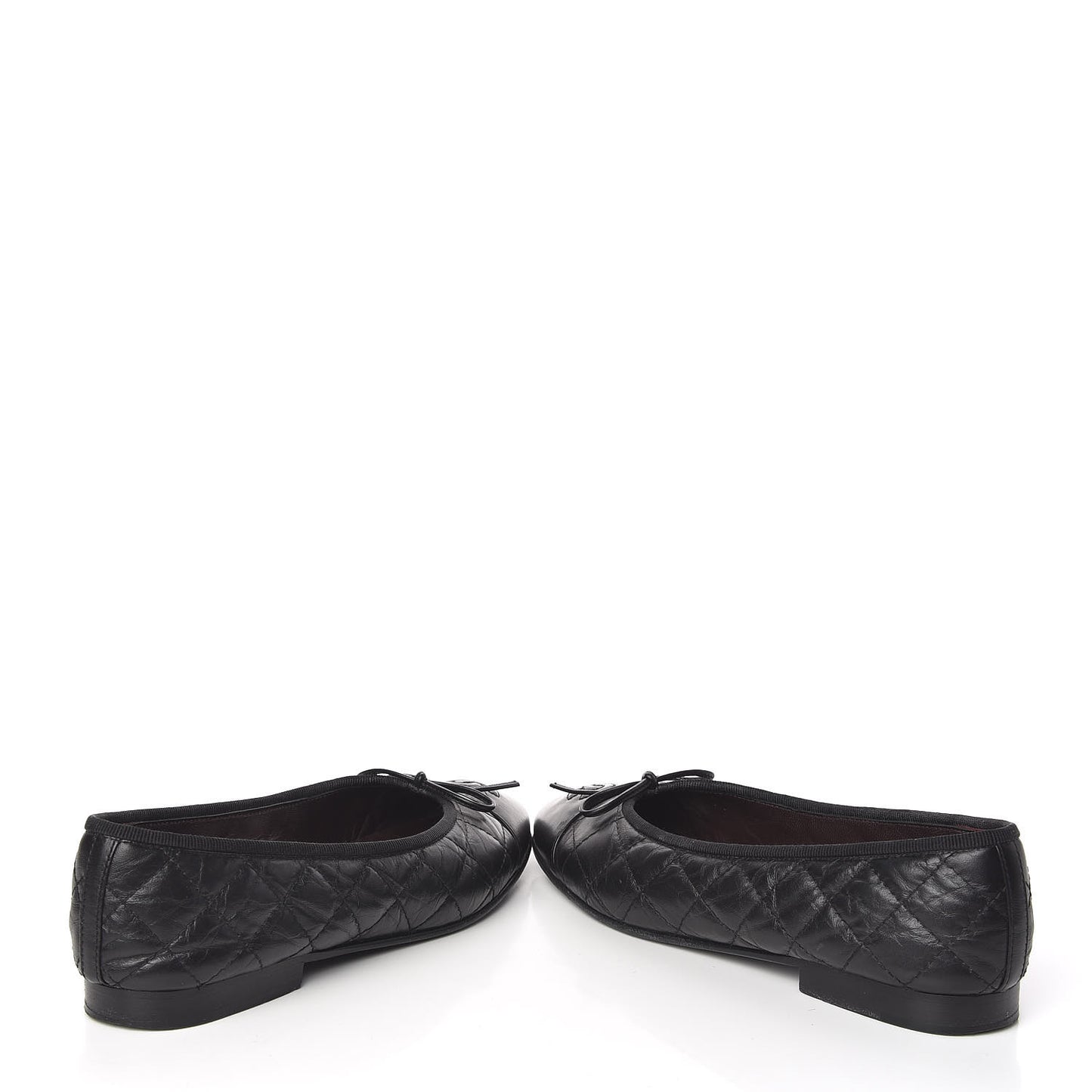 Aged Calfskin Quilted Cap Toe Ballerina Flats 36 Black