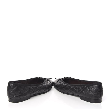 Chanel Aged Calfskin Quilted Cap Toe Ballerina Flats 36 Black 6 of 11