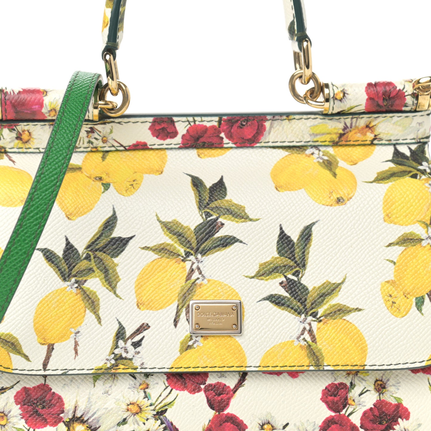 Dauphine Lemon Print Small Miss Sicily Satchel White