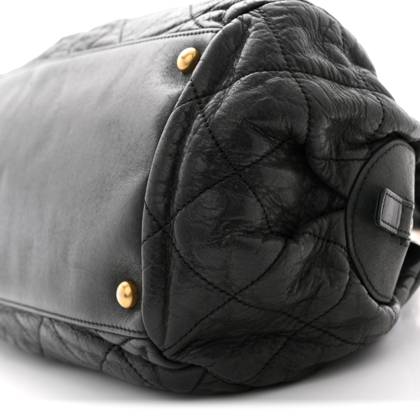 Iridescent Calfskin Chic Quilt Bowling Bag Black